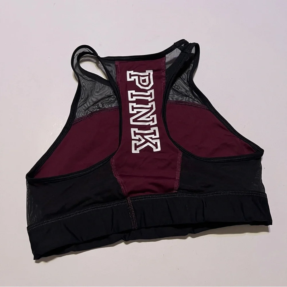 PINK Victorias Secret PINK Crop Haut Court Sports Bra Maroon Black Womens Size S